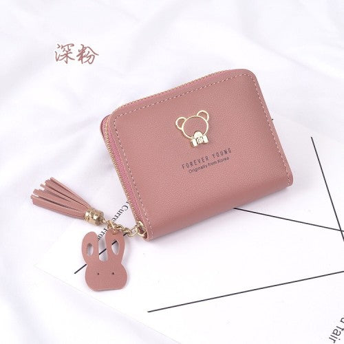 LB02832-DAPINK Urban Minimalist Double Fold PU Leather Wallet