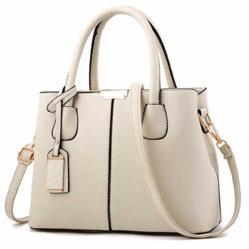 CT44936 BEIGE Chic PU Leather Handbag with Lychee Pattern