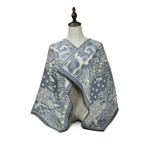 GREY Luxury Abstract Animal Print Cashmere Poncho Shawl Wrap – Elegant Designer-Inspired Scarf for Women
