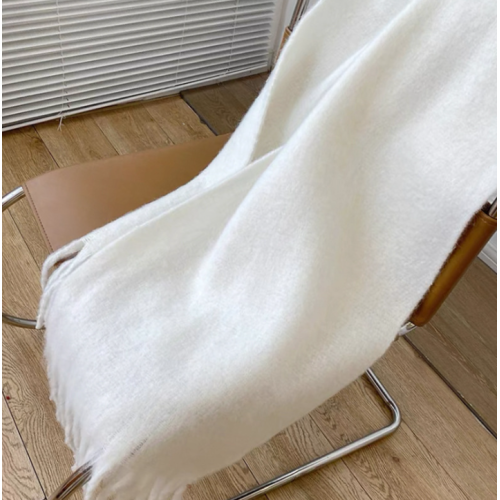 WHITE Soft Cashmere Winter Scarf – Oversized Warm Tassel Shawl for Women
