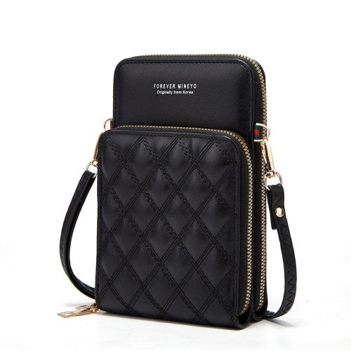 BLACK Women's Embroidered PU Leather Vertical Wallet