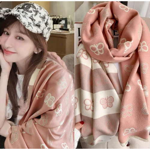 PINK Luxury Butterfly Pattern Cashmere Scarf Wrap – Soft Elegant Designer-Inspired Shawl for Women
