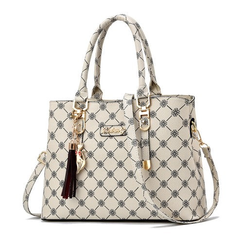 CT44942 BEIBEIGE Vintage-Inspired Geometric Print PU Leather Tote Bag