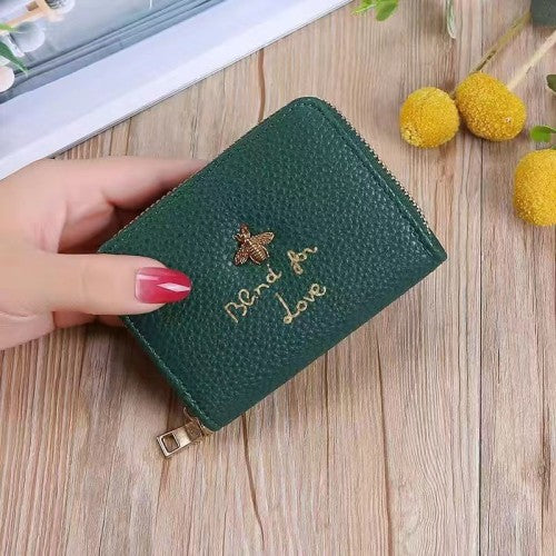 LB02850 GREEN Bee-themed PU Leather Cardholder