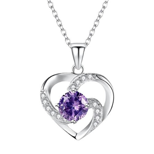 NL0051 Purple Heart-shaped Earrings with White Zircon