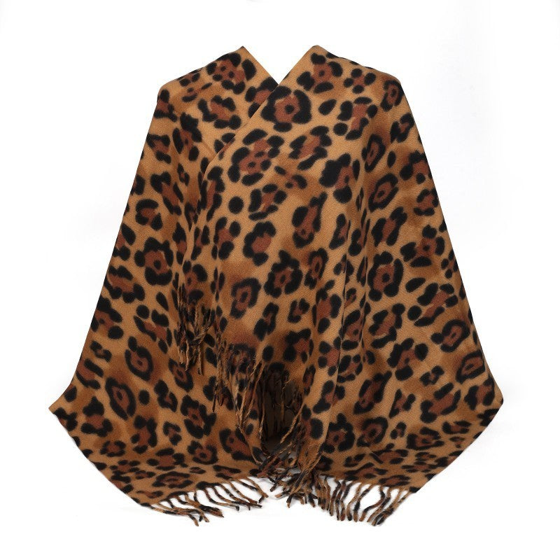 Leopard Print Shawl Scarf – Women’s Large Cotton Wrap | Winter Fashion Poncho
