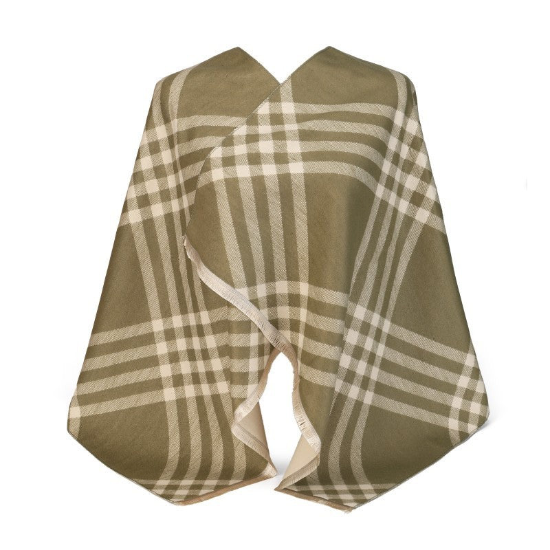 Oversized Checked Shawl Wrap – 100% Cotton Scarf Poncho Style (180cm × 65cm)