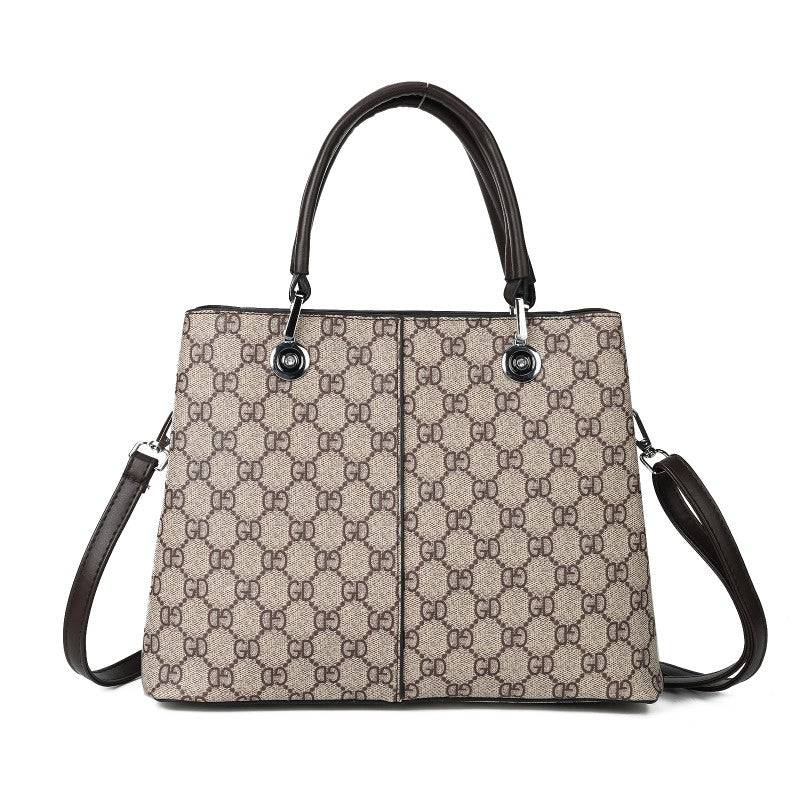 PU Leather Tote Handbag with Matching Purse – Monogram Print Shoulder Bag Set