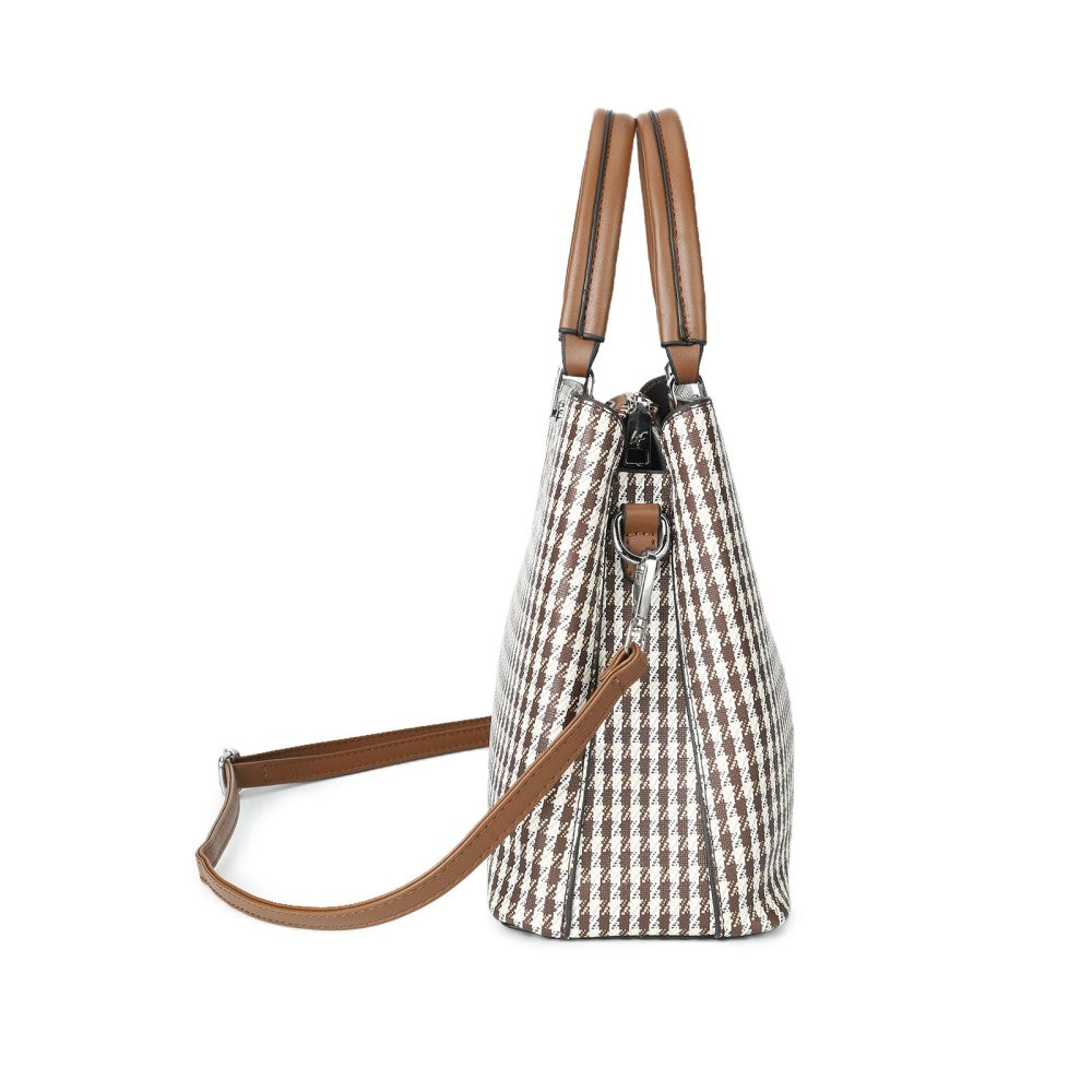 QIANNIAO PU Leather Houndstooth Handbag with Matching Purse – Stylish Tote Shoulder Bag for Women