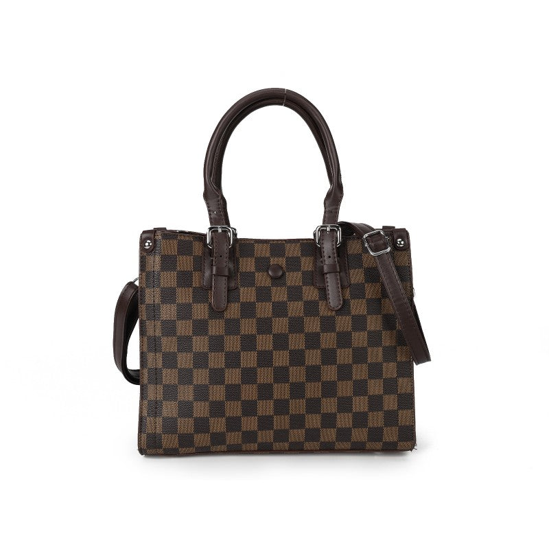QIPANGE PU Leather Tote Handbag with Matching Purse – Classic Checkered Shoulder Bag for Women