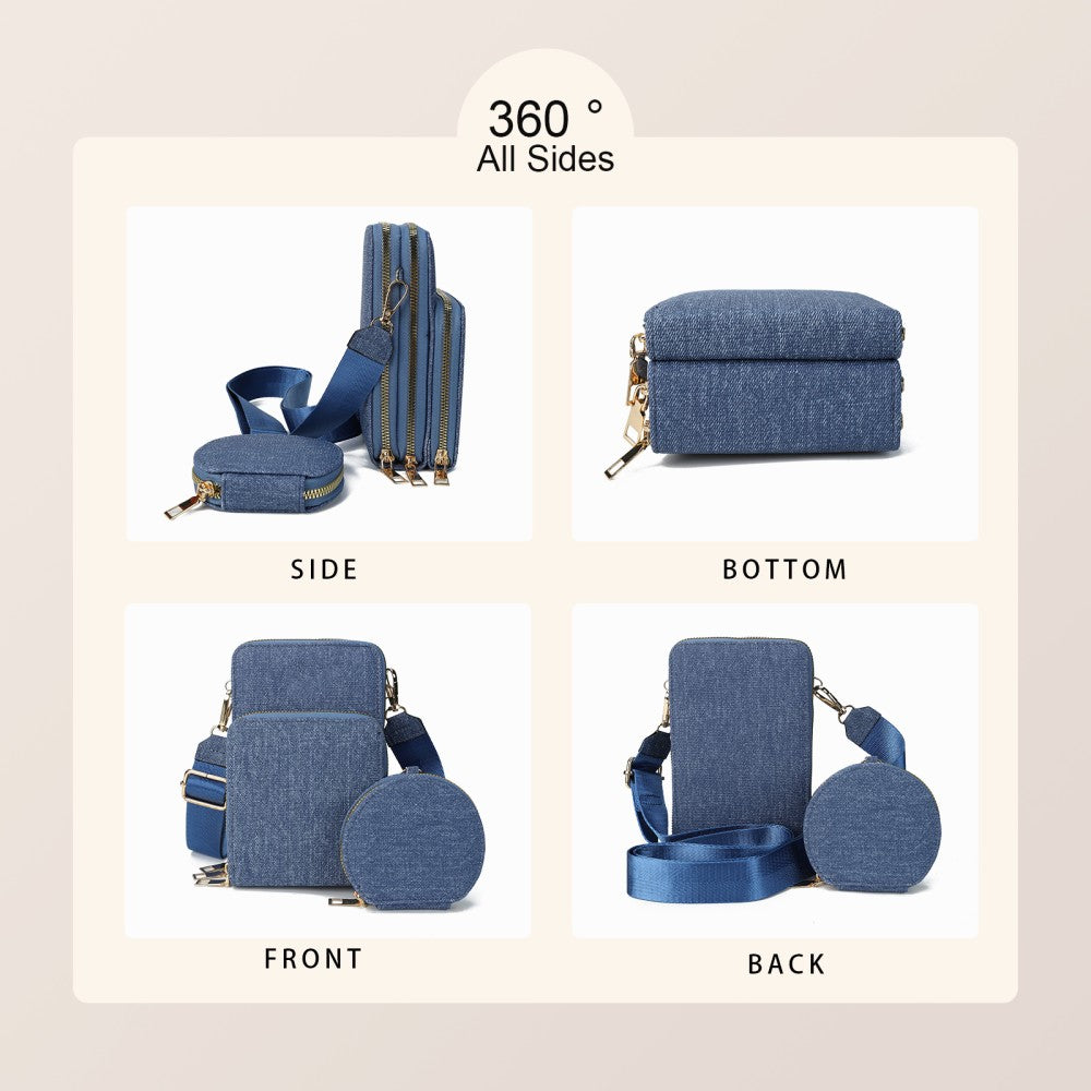 Women’s Canvas Crossbody Phone Bag with Coin Purse – Denim Blue, Lightweight Shoulder Bag for Travel & 4Everyday Use