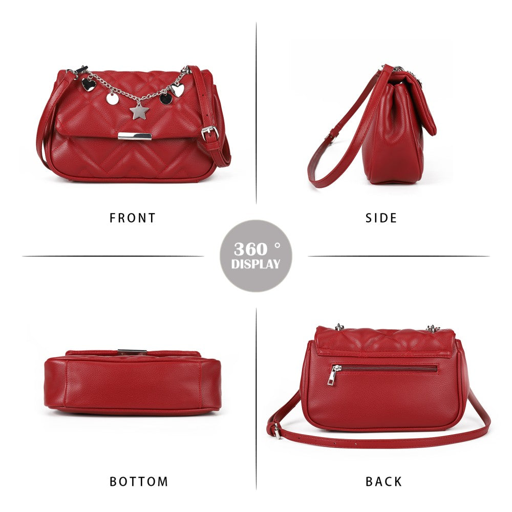 Red Quilted Crossbody Shoulder Bag with Fancy Chain and Magnetic Closure