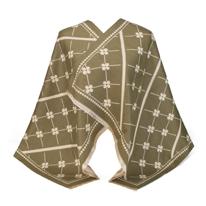 Floral Grid Oversized Shawl – 100% Cotton Wrap & Scarf (180cm × 65cm)