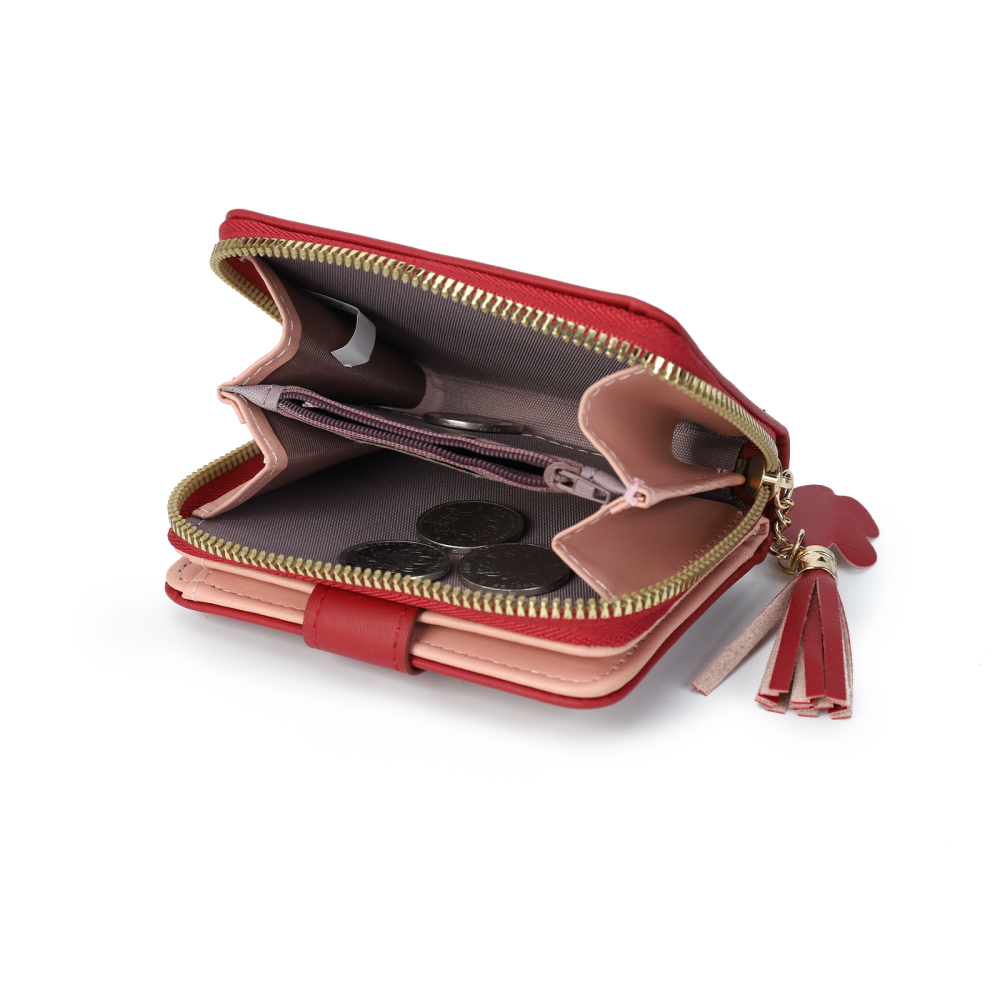Tassel Accent Compact Wallet-RED