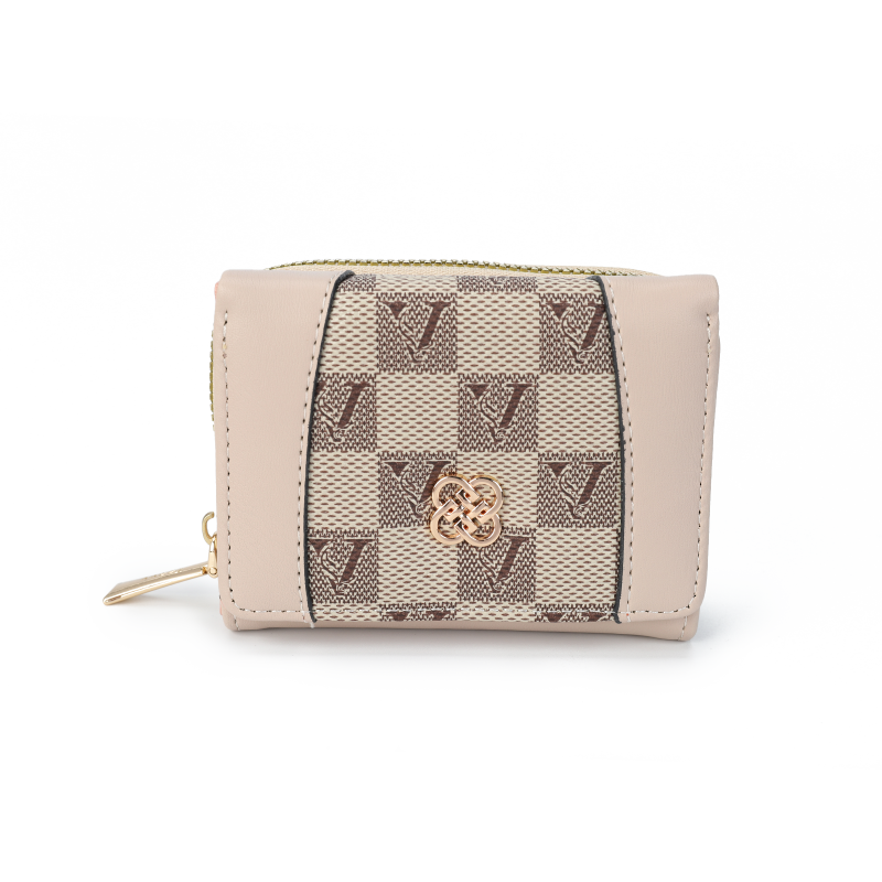 Checkered Accent Compact Wallet -KHAKI