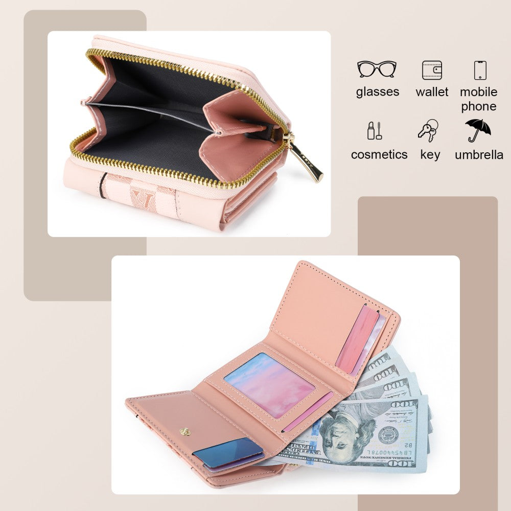 Checkered Accent Compact Wallet =PINK