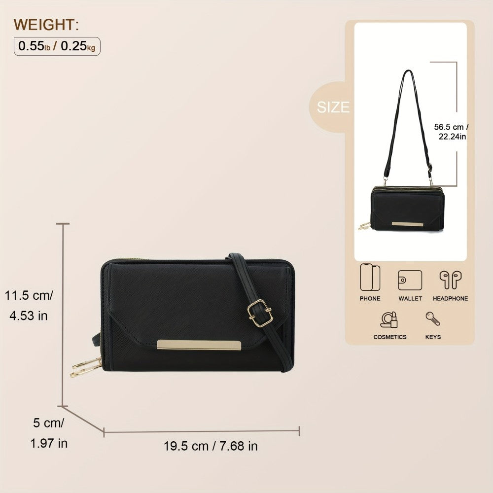 Black PU Crossbody Wallet Bag – Multi-Functional Shoulder Purse (11.5cm x 5cm x 19.5cm)
