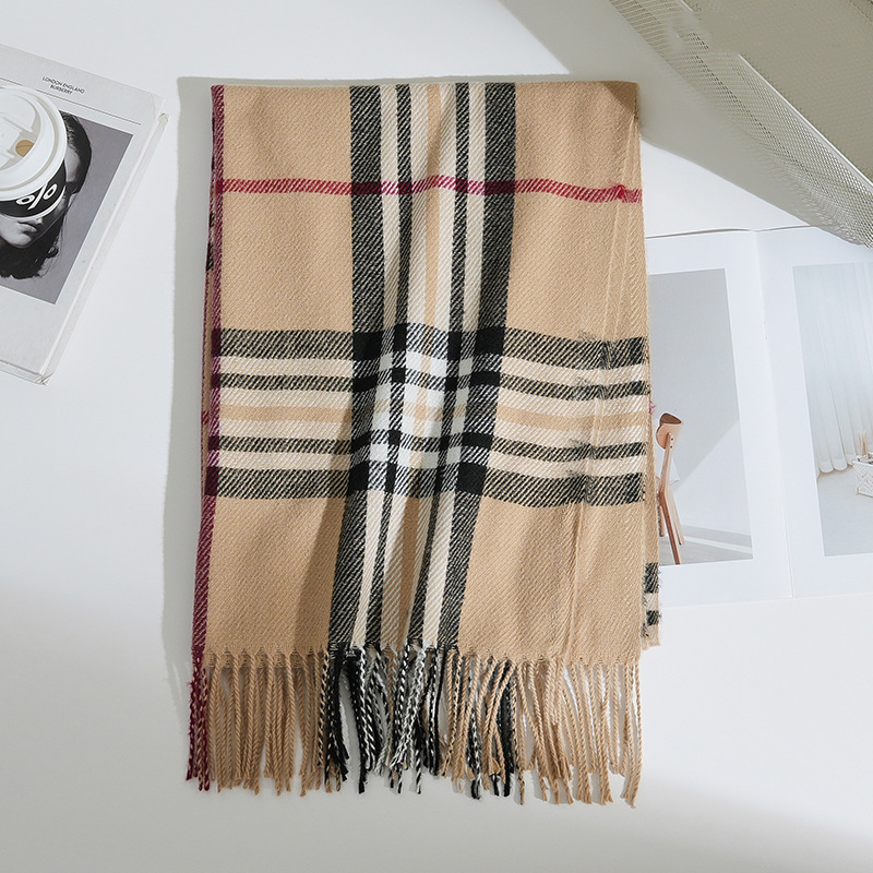 Classic Tartan Plaid Cotton Shawl Scarf – 180x65cm Unisex Winter Wrap with Fringe