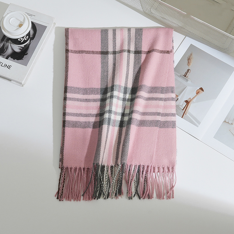 Classic Tartan Plaid Cotton Shawl Scarf – 180x65cm Unisex Winter Wrap with Fringe