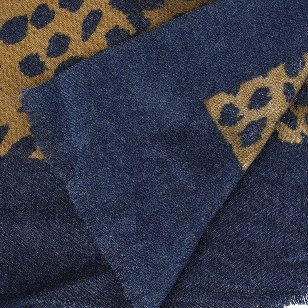 BLUE Leopard Print Spotted Cashmere Scarf