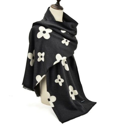 BLACK Floral Pattern Fashion Cashmere Scarf