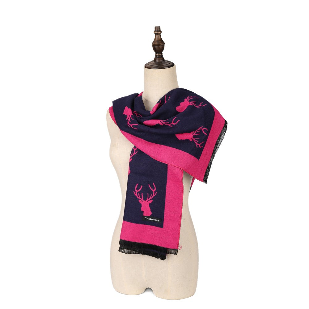 FUSHIA Cashmere Scarf With A Elk Pattern