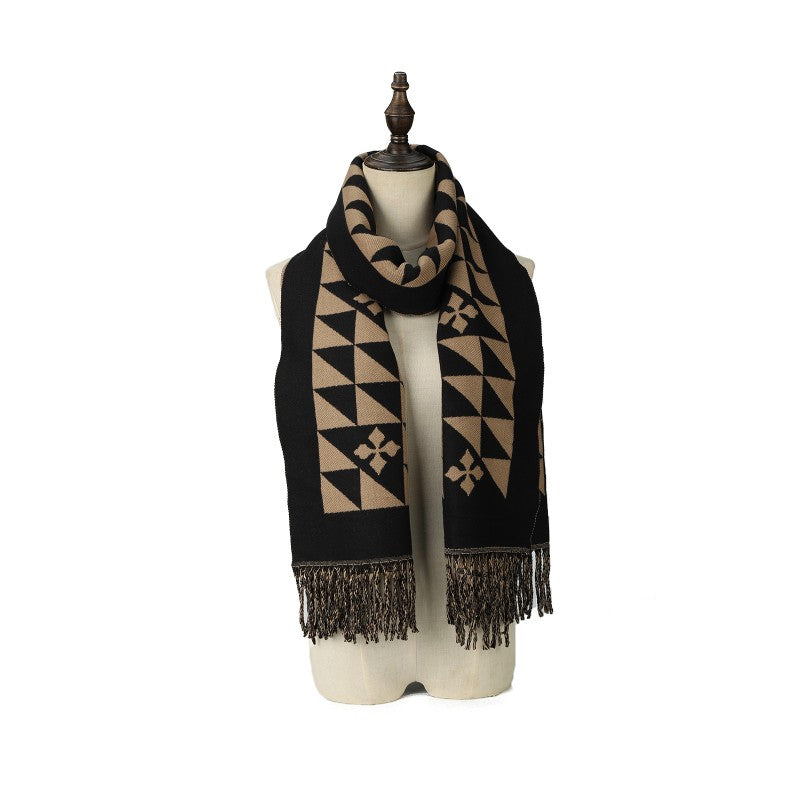 Heritage Geo Cashmere Scarf – Luxury Soft Oversized Winter Wrap with Fringe