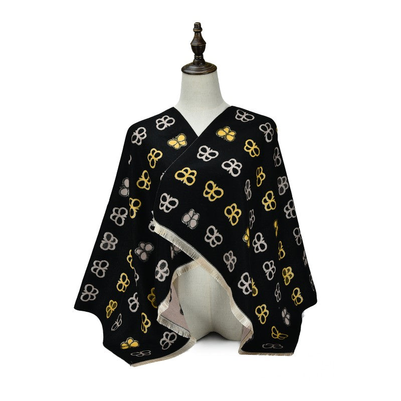 BLACK Luxury Butterfly Pattern Cashmere Scarf Wrap – Soft Elegant Designer-Inspired Shawl for Women