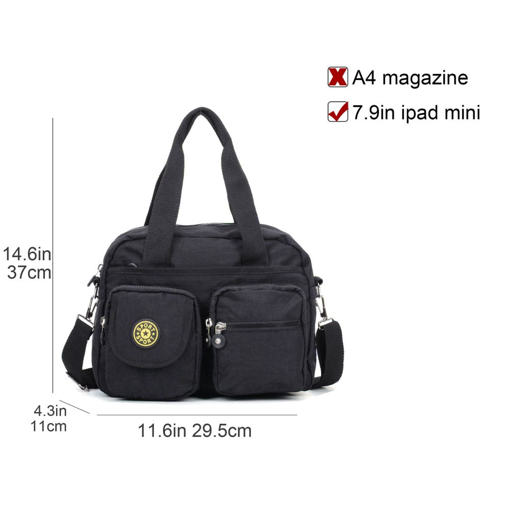 BLACK Voyager Utility Nylon Shoulder Bag – Waterproof Multi-Pocket Travel Handbag