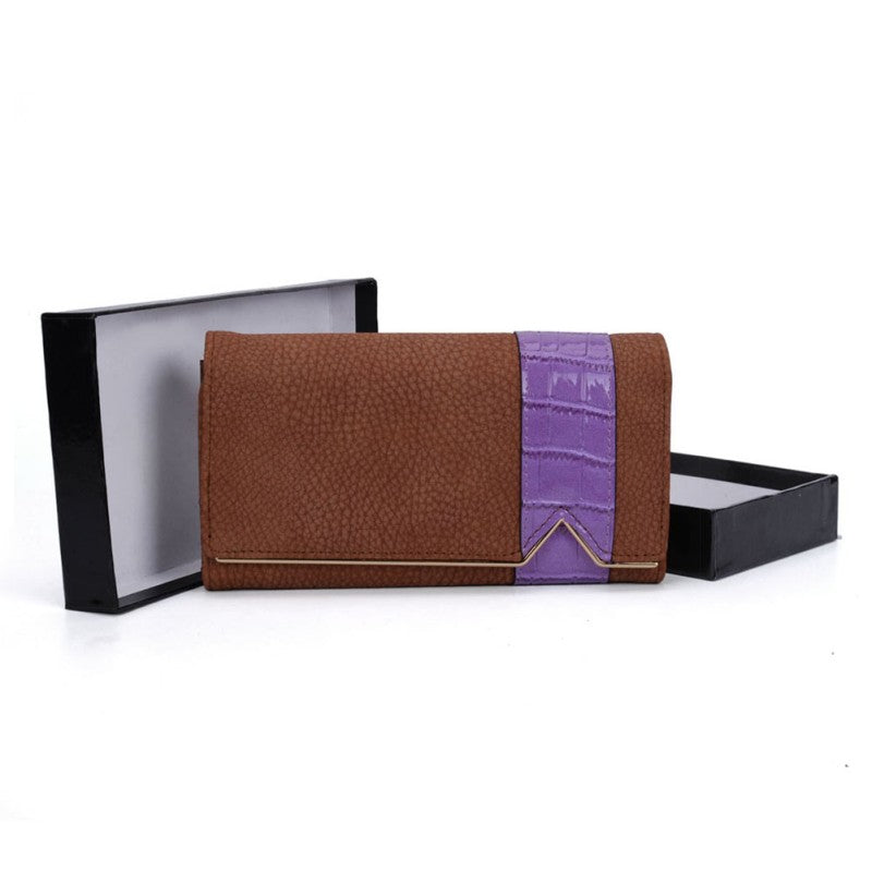 PU Leather Wallet with Contrast Accent – Slim Organizer with Card, Coin & Note Compartments (No Box)