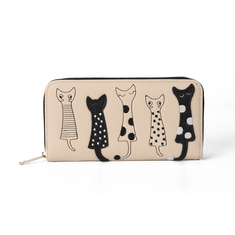 Cat Print PU Leather Wallet – Long Zipper Purse with Card Holder & Coin Pocket