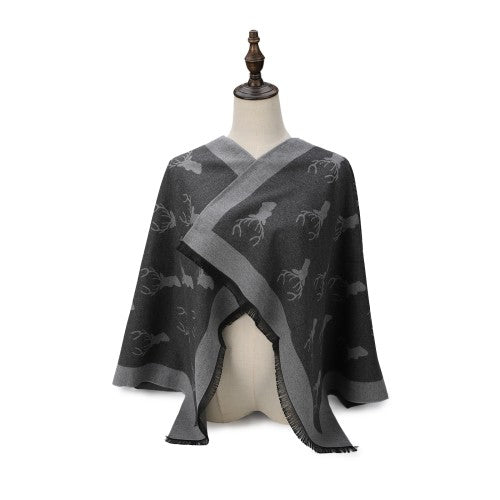 GREY Cashmere Scarf With A Elk Pattern