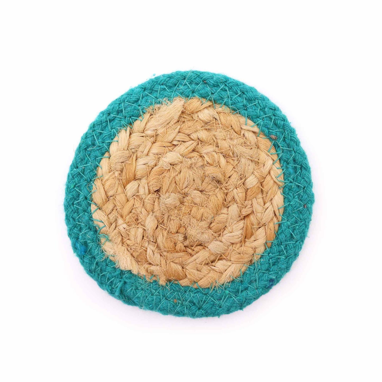 Natural Coaster - Jute & Cotton 10cm (set of 6) Mixed colours in basket