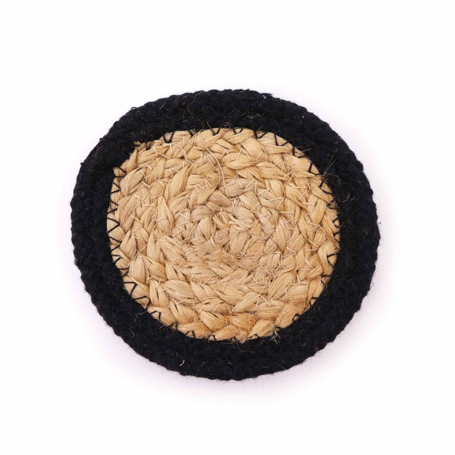 Natural Coaster - Jute & Cotton 10cm (set of 6) Mixed colours in basket