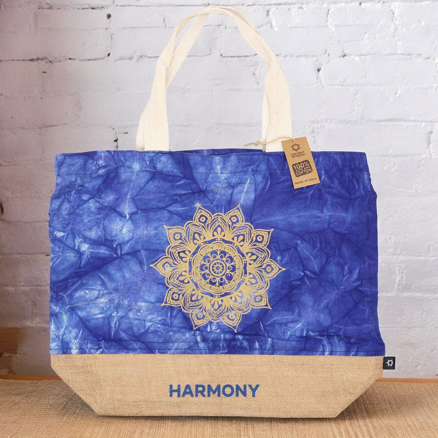 All Natural Bag - Blue Stonewash - Mandala - Harmony Design ā Cotton & Jute