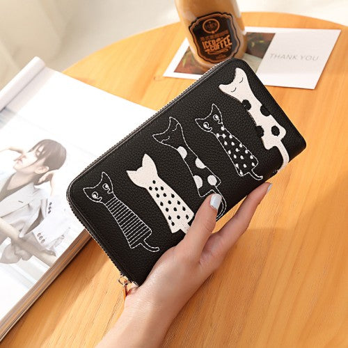 Cat Print PU Leather Wallet – Long Zipper Purse with Card Holder & Coin Pocket