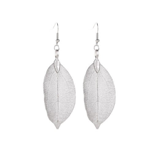 ER0003 white Leaf-inspired Alloy Earrings - Nature's Elegance in Diverse Colors