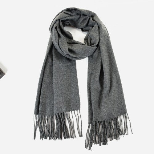 DARKGREY Classic Pure Cashmere Scarf – Luxury Soft Oversized Winter Wrap with Fringe