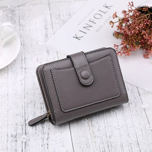 LB02848-LIGREY Ladies' Simple PU Leather Short Zipper Purse