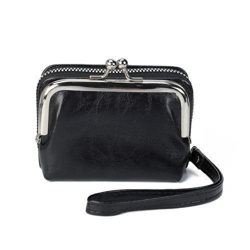 Classic Kiss Lock Wristlet Purse -BLACK