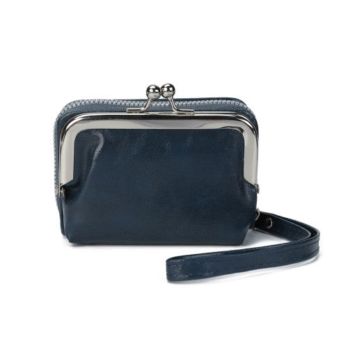Classic Kiss Lock Wristlet Purse -BLUE