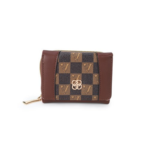 Checkered Accent Compact Wallet = COFFEE