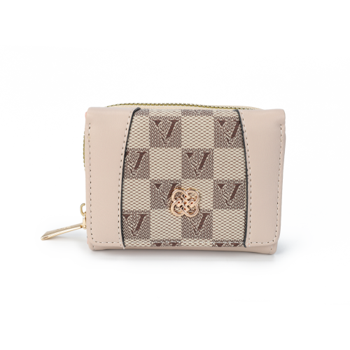 Checkered Accent Compact Wallet -KHAKI
