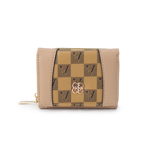 Checkered Accent Compact Wallet -ERYELLOW