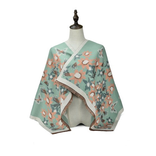 GREEN Luxury Floral Butterfly Cashmere Scarf Wrap – Elegant Soft Shawl for Women