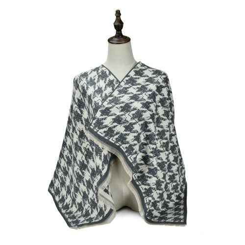 GREY Luxury Houndstooth Cashmere Poncho Shawl Wrap – Elegant Designer-Inspired Scarf for Women