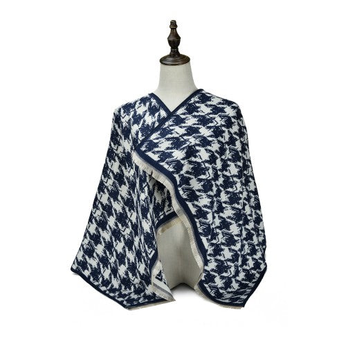 BLUE Luxury Houndstooth Cashmere Poncho Shawl Wrap – Elegant Designer-Inspired Scarf for Women