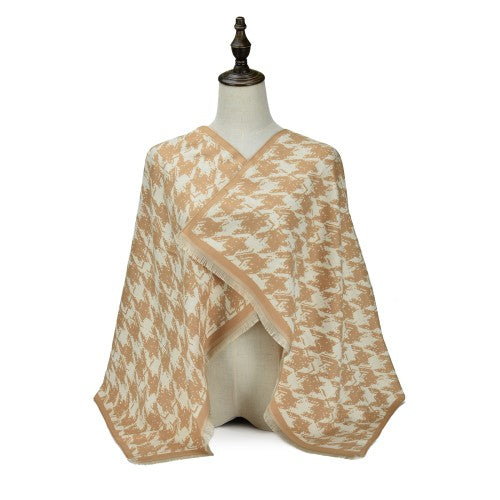 BEIGE Luxury Houndstooth Cashmere Poncho Shawl Wrap – Elegant Designer-Inspired Scarf for Women