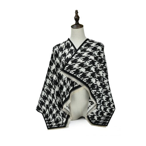 BLACK Luxury Houndstooth Cashmere Poncho Shawl Wrap – Elegant Designer-Inspired Scarf for Women