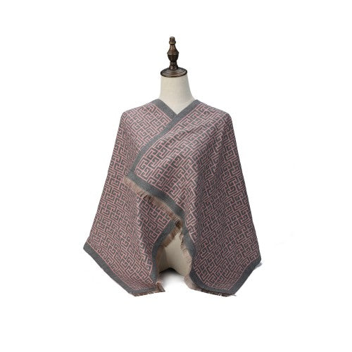 PINK Luxury Geometric Pattern Cashmere Poncho Shawl Wrap – Elegant Designer-Inspired Scarf for Women